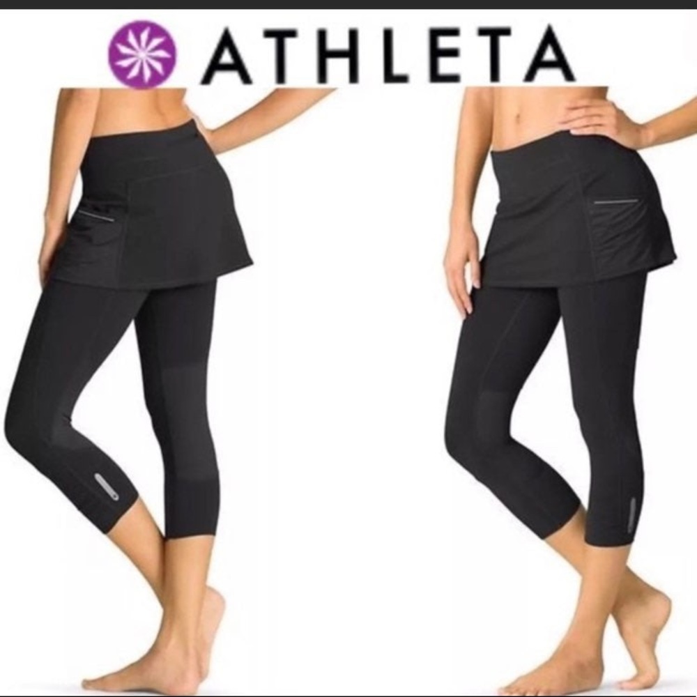 Athleta Dream Acceleration 2 In 1 Capri Mesh Leggings w/Mini Skirt Black large